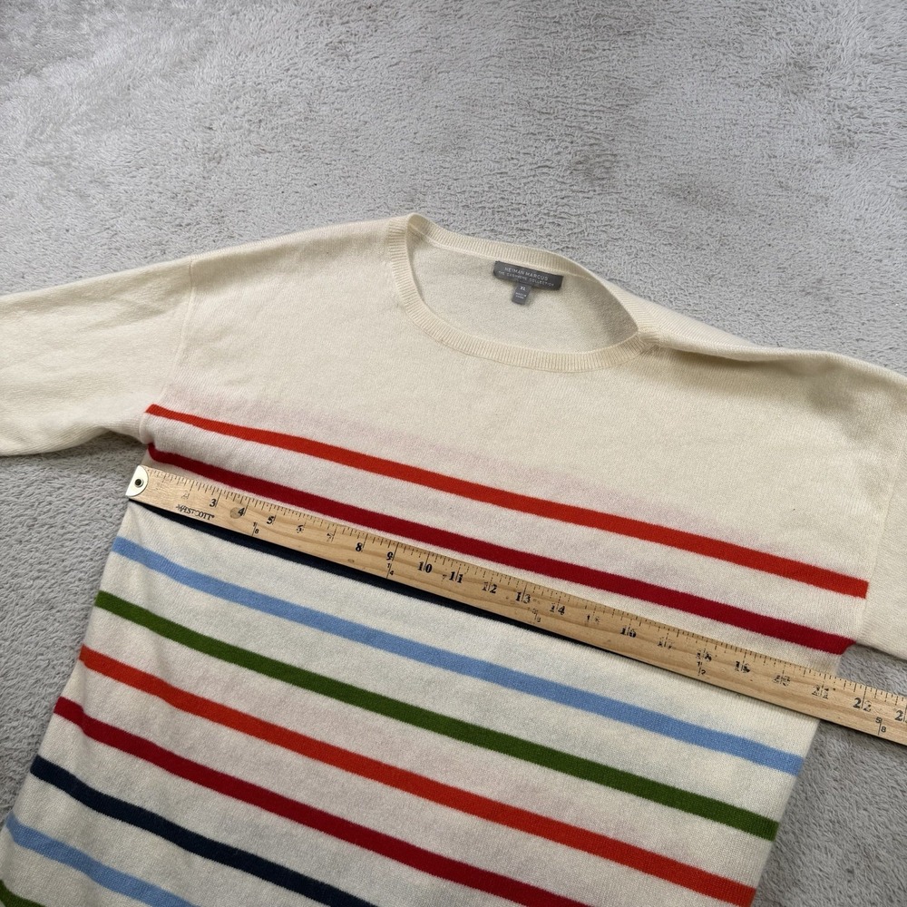 Neiman Marcus Sweater Mens XL Beige Striped 100% Cashmere Crewneck Pullover - Picture 3 of 8